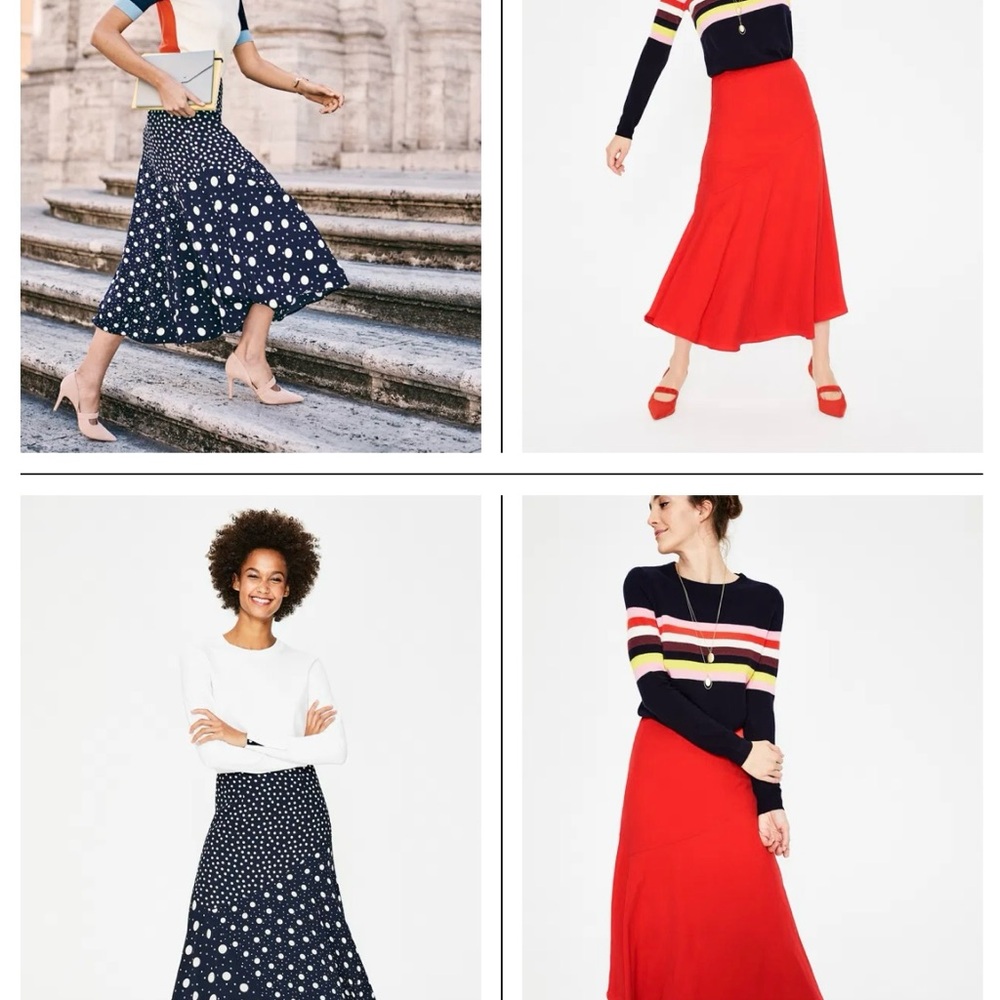 Boden Red Asymmetrical Midi Skirt for Cocktail Events